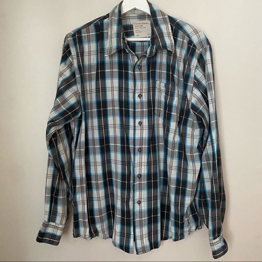 Wrangler Shirt Button Down Plaid Long Sleeve Collar Casual Classic Trendy Fall
